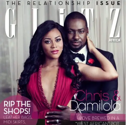 chris attoh and damilola on the cover of glitz africa magazine