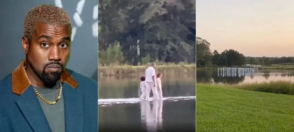 Kanye West imitates Jesus Christ as he walks on Water during Sunday Church Service