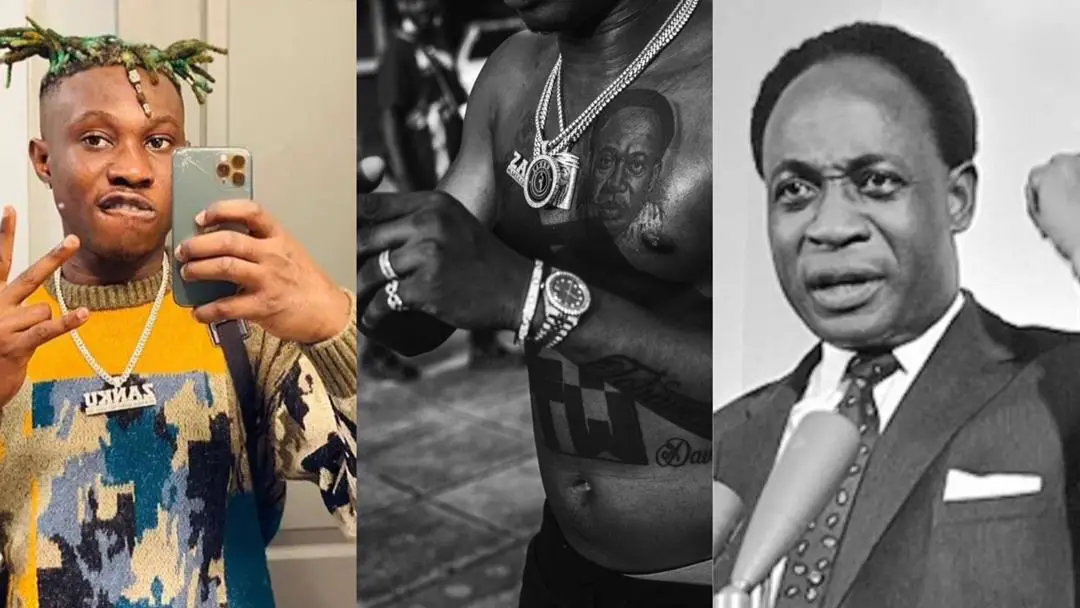 Nigerian singer Zlatan Ibile gets tattoo of Ghana's first president, Kwame Nkrumah on his chest