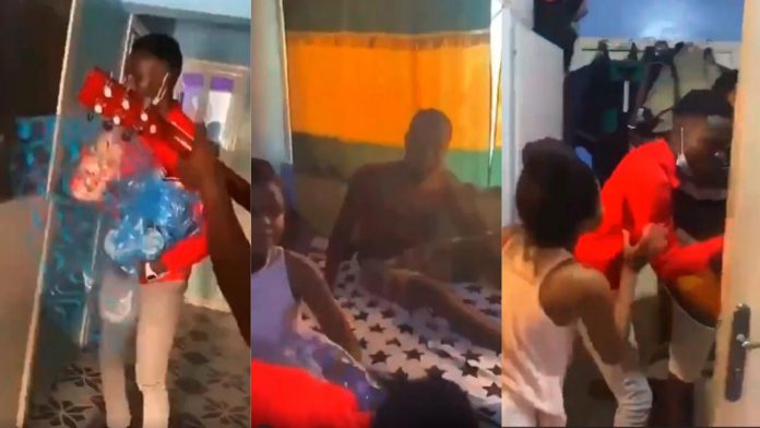 Drama: Man decides to surprise her girlfriend with Valentine gifts but meets her in bed with another man [Video]
