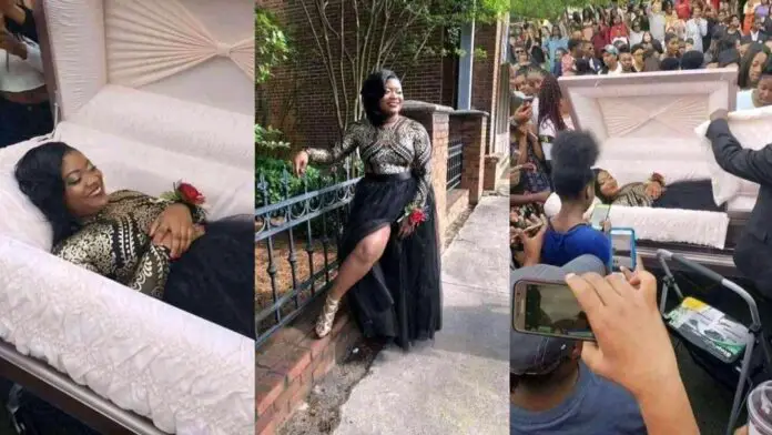 New trend: Lady goes viral as she takes her ‘pre-burial” photos