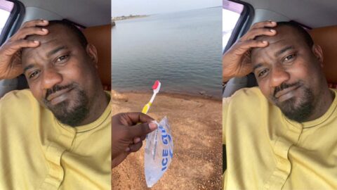 Fans troll John Dumelo for using low-budget VIP toothbrush & "pure water" to clean his mouth; many say he has gone broke after losing election