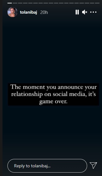 It's game over once you announce your relationship on social media - Tolanibaj