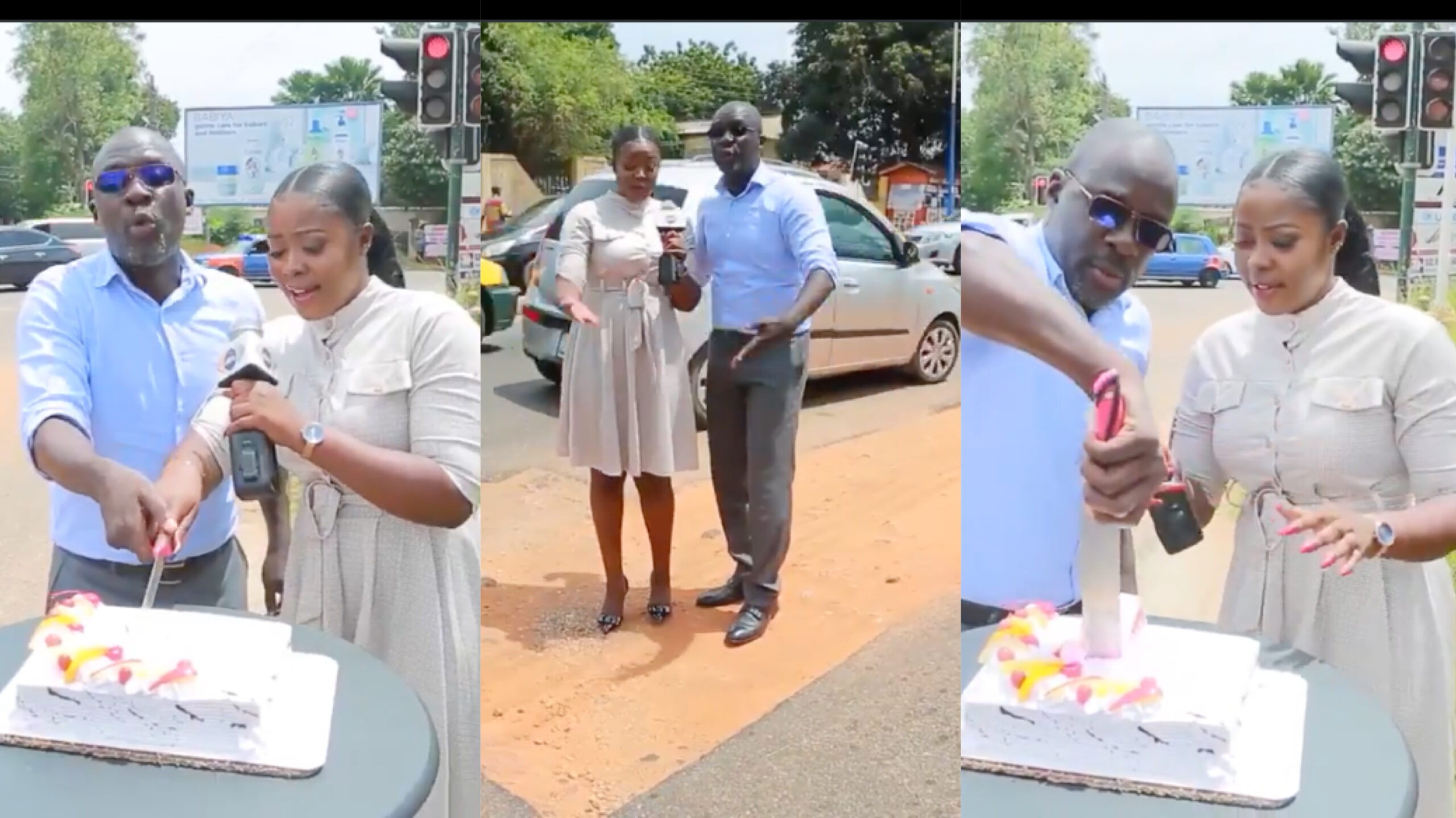 Citi TV journalists cut cake to celebrate birthday of infamous pothole causing traffic on the Cantonments road [Video]