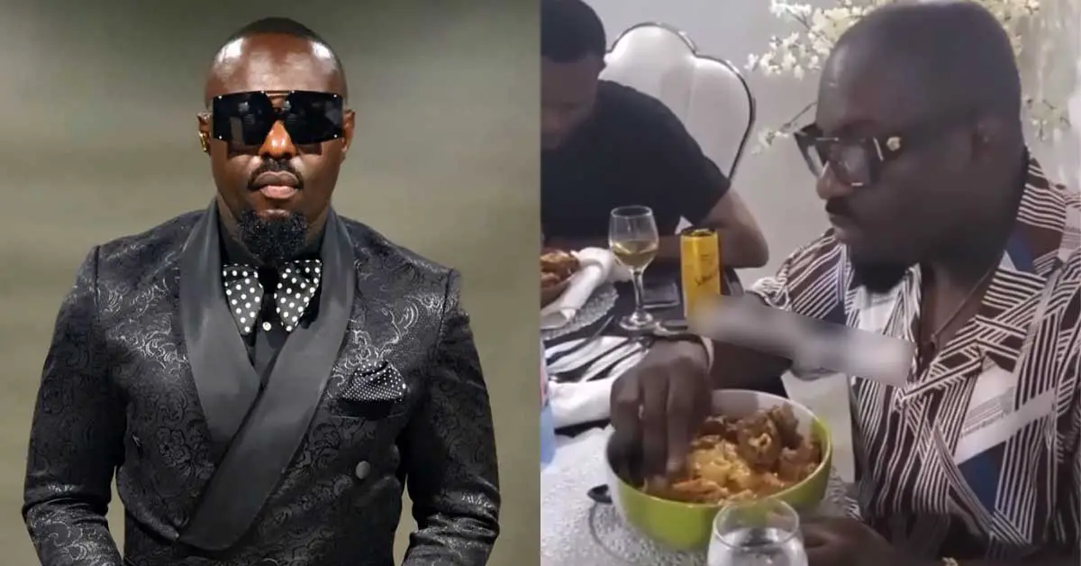 Nollywood actor Jim Iyke gets Ghanaians laughing as he struggles to eat ‘Fufu’