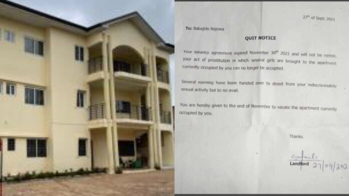 Landlord serves male tenant quit notice, asks him to leave the apartment for bringing in different ladies into his room