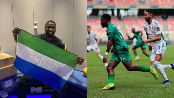 Antonio Rudiger shows love and support for his root as he flaunts Sierra Leone flag following their draw with Algeria