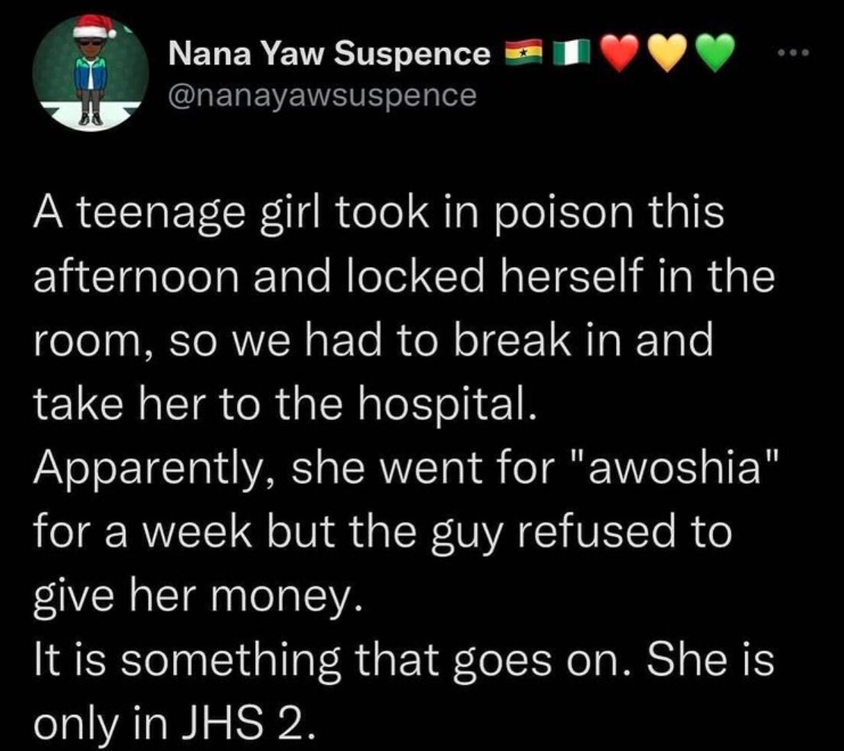 JHS 2 female student dr!nks poison after she returned from her two weeks 'awoshia' [Details]