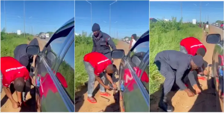 Cop helps woman fix car tire for FREE; changes her perspective on Ghana Police (+ Video » JustOnlyNews•com™