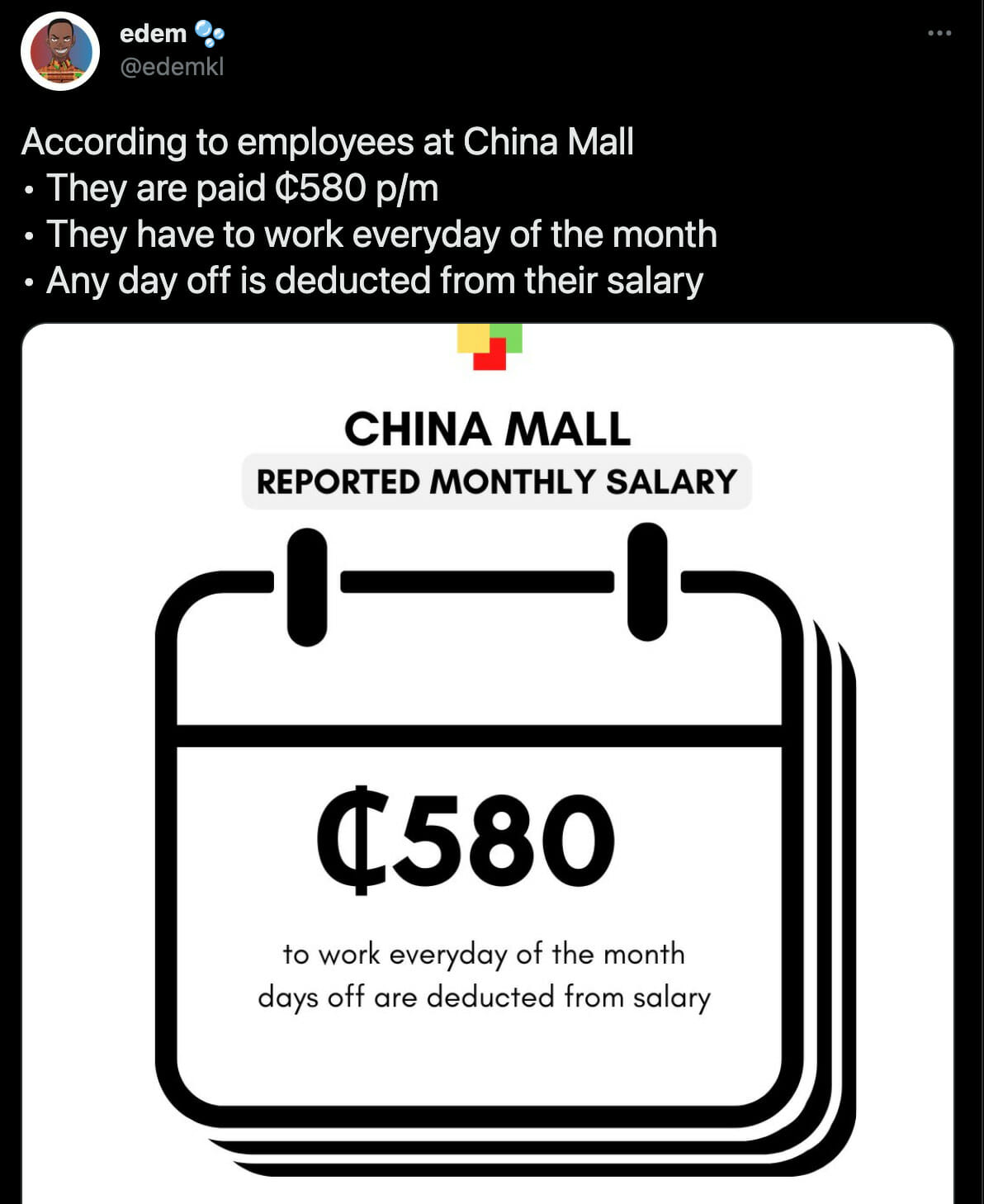 China Mall monthly salary
