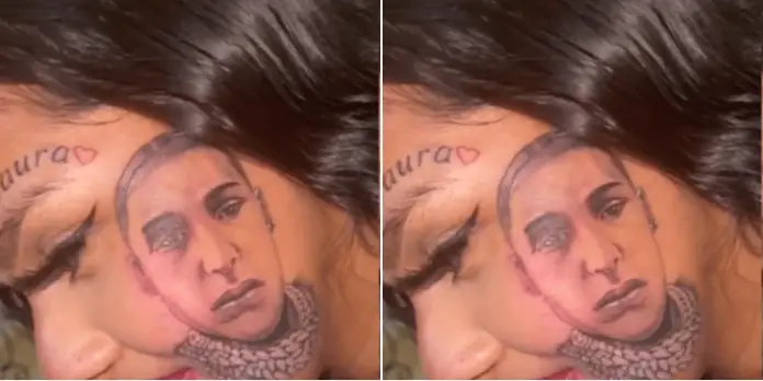 True Love: Lady tattoos her boyfriend’s face on her face