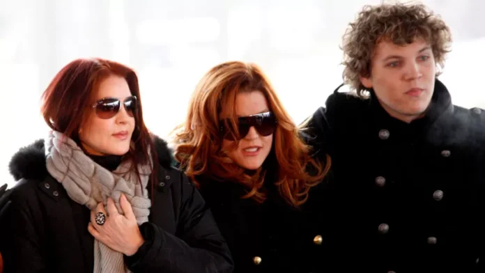 Left-right: Priscilla Presley, Lisa Marie Presley and Benjamin Keough pictured in 2010