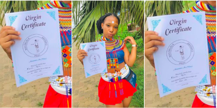 Lady makes history as she passes virginity test at age 24; shares certificate online